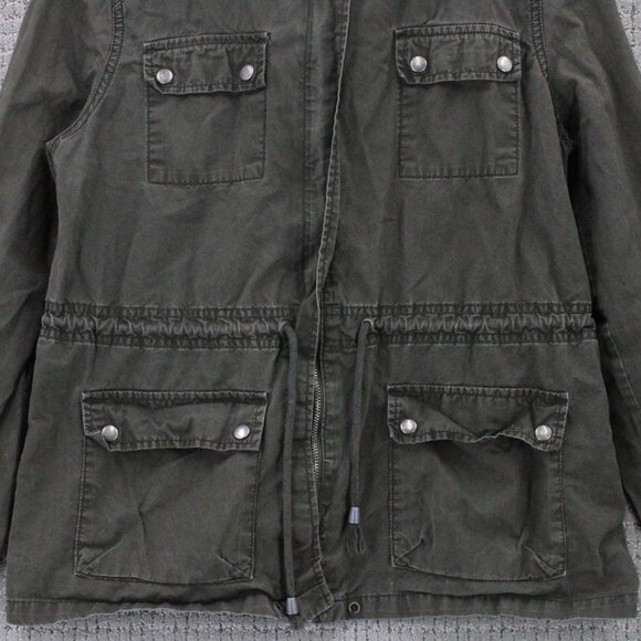 Life In Progress Military Jacket Women Large L Brown Full Zip MultiPocket Hooded - Picture 4 of 9